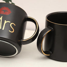 Load image into Gallery viewer, Mr and Mrs Coffee Mugs Cups Gift-Set for Engagement Wedding Bridal Shower Bride and Groom To Be Newlyweds Couples Black Ceramic
