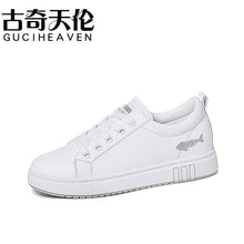 Load image into Gallery viewer, Ladies round toe platform low-top shoes, fish bone embroidery casual white shoes
