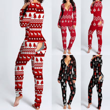Load image into Gallery viewer, Christmas Button-Down Onesies Jumpsuit Women Print Functional Long Sleeve Pajamas Buttoned Flap Adults Night Jumpsuit Sleepwear
