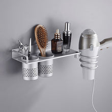 Load image into Gallery viewer, 1pc Hair Dryer Rack with Basket Aluminium Bathroom Wall Shelf Hair Comb Brush Plug Holder Bathroom Accessories Storage Basket
