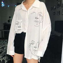 Load image into Gallery viewer, 2021 New Summer Blouse Shirt Female Cotton Face Printing Full Sleeve Long Shirts Women Tops Ladies Clothing
