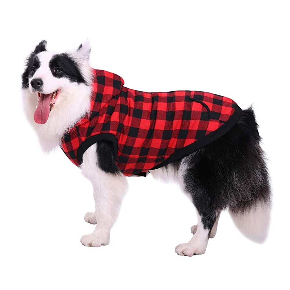 Red Plaid Dog Clothes Soft Pet Dogs Clothing Winter Warm Flannel Hoodies Puppy Cute Hooded Coats Jackets S/M/L/XL/XXL Size