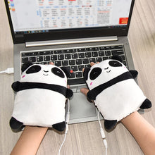 Load image into Gallery viewer, 1Pair USB Panda Shape Warm Gloves Heated Hand Warmer Heating Half Finger Winter Warm Gloves For Office Christmas Gift
