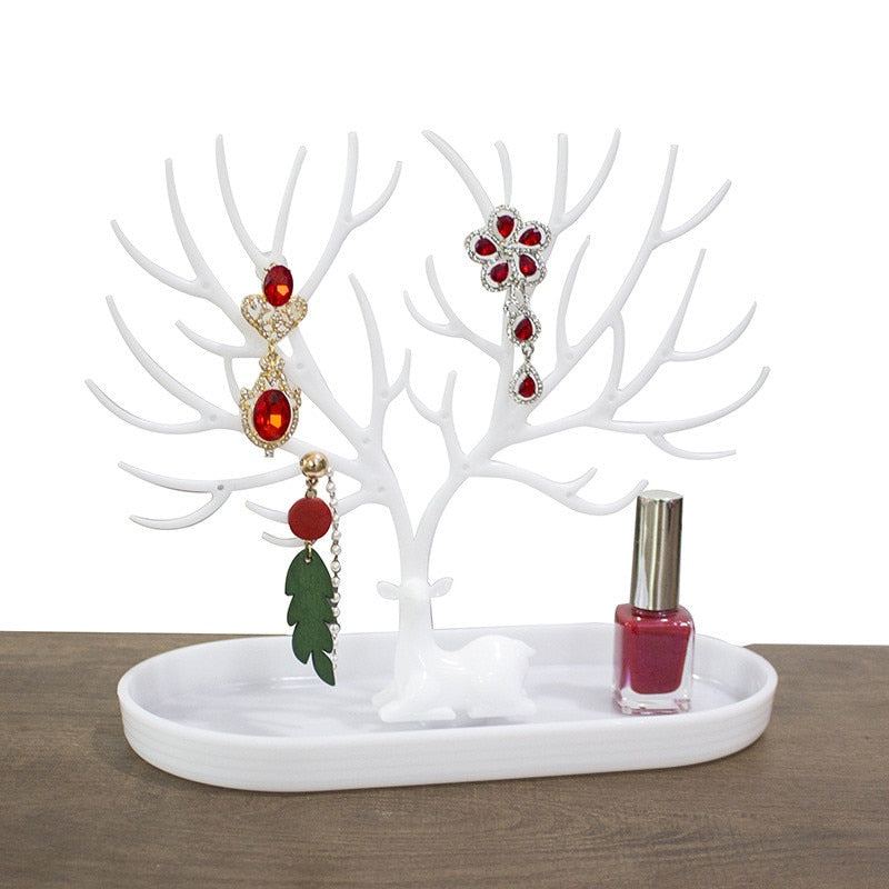 WE Red Black White Deer Tree Display with Earrings Hole Necklace Bracelet Jewelry Cases&Display Stand Tray Storage jewelry Gifts