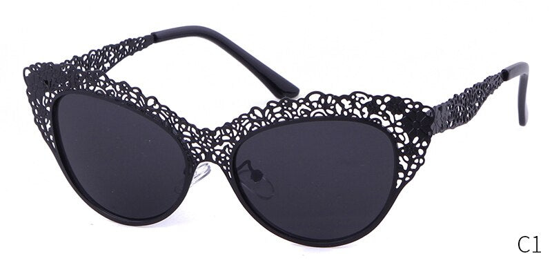 Cat Eye Sunglasses Women Baroque Flower Hollow Metal Frame 2019 Brand Designer Vintage Retro Cateye Sun Glasses Lady Shades S086