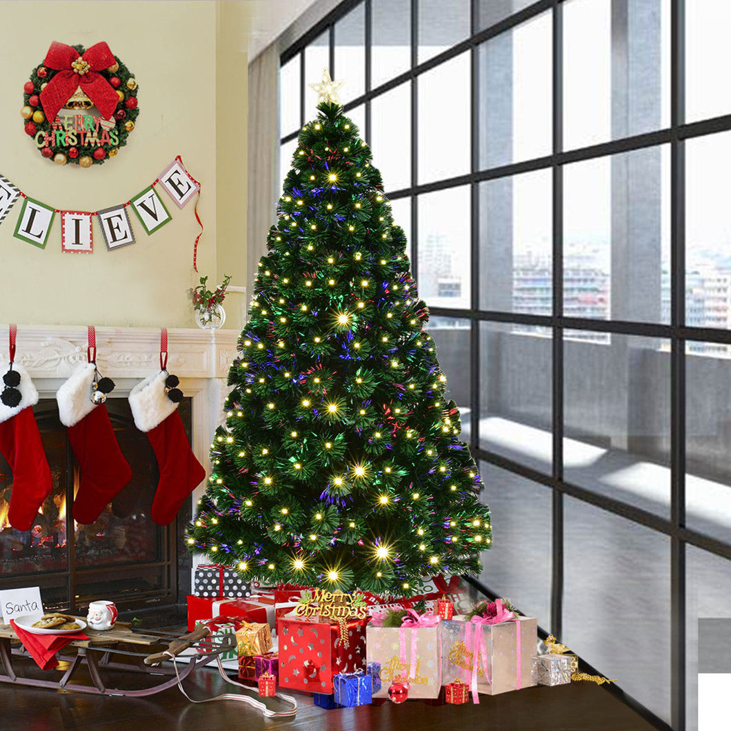 Costway 5' Pre-Lit Fiber Optic Artificial Christmas Tree w/ 180 LED Lights & Top Star