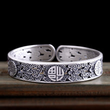 Load image into Gallery viewer, MetJakt Thai Silver S999 Bangles Unisex Open Double Happiness Bracelet
