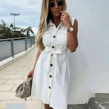 Load image into Gallery viewer, Women Vintage Front Button Sashes Sheath Party Dress Sleeveless Turn Down Collar Casual Mini Dress Summer Fashion New Dress
