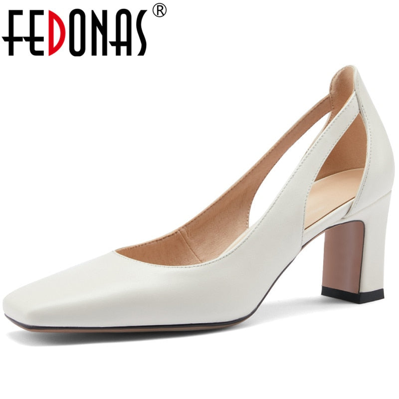 FEDONAS Elegant Shallow Shoes For Women Genuine Leather High Heels Pumps Female Calssic 2021 Spring Wedding Party Women'S Shoes