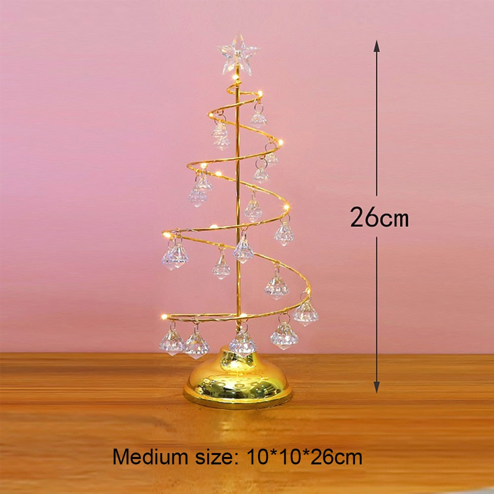 3 Size LED Crystal Star Wrought Iron Christmas Tree Light Battery Operated Xmas Art Atmosphere Decorative Fairy Night Light