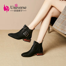 Load image into Gallery viewer, J325 Lady Cow Leather Round toe Shoes Lady Square High Heels 3.5cm Latest New Design  Ladies Boots
