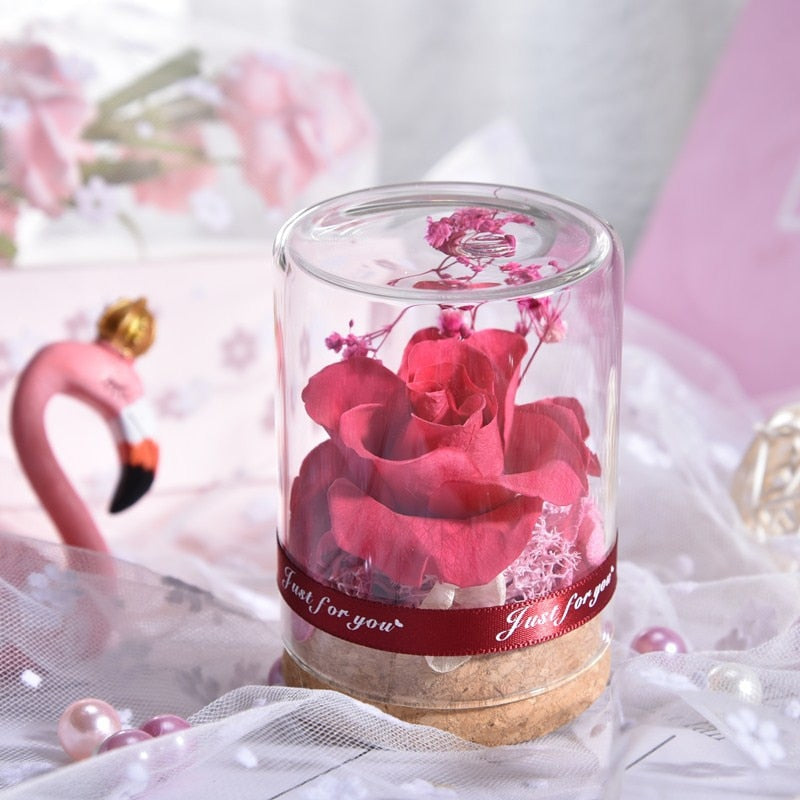 Forever Rose Artificial Flowers Eternal Flower Glass Cover Valentine Day Dried Flowers Wedding Decoration Gift To Girlfriend