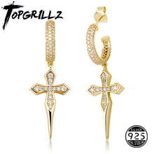 Load image into Gallery viewer, TOPGRILLZ 925 Sterling Silver Cross Earrings High Quality Iced Out Cubic Zirconia Hip Hop Cross Hoop Earrings For Women Gift
