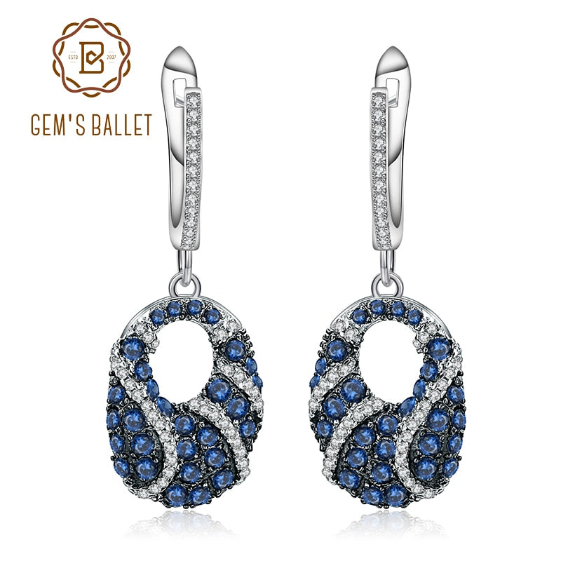 Gem's Ballet Natural Blue Sapphire Gemstone Drop Earrings 925 Sterling Silver Fine Jewelry For Women Vintage Earrings