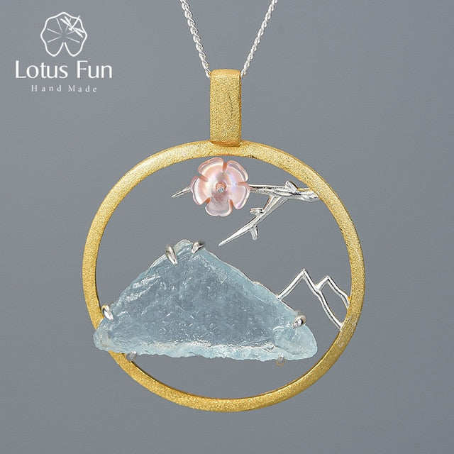 Lotus Fun Natural Raw Stone Bird Whisper Pendant without Necklace Real 925 Sterling Silver Creative Handmade Design Fine Jewelry