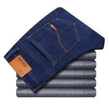 Load image into Gallery viewer, Winter Thermal Warm Flannel Stretch Jeans Mens Winter Quality Famous Brand Fleece Pants Men Straight Flocking Trousers Jean Male
