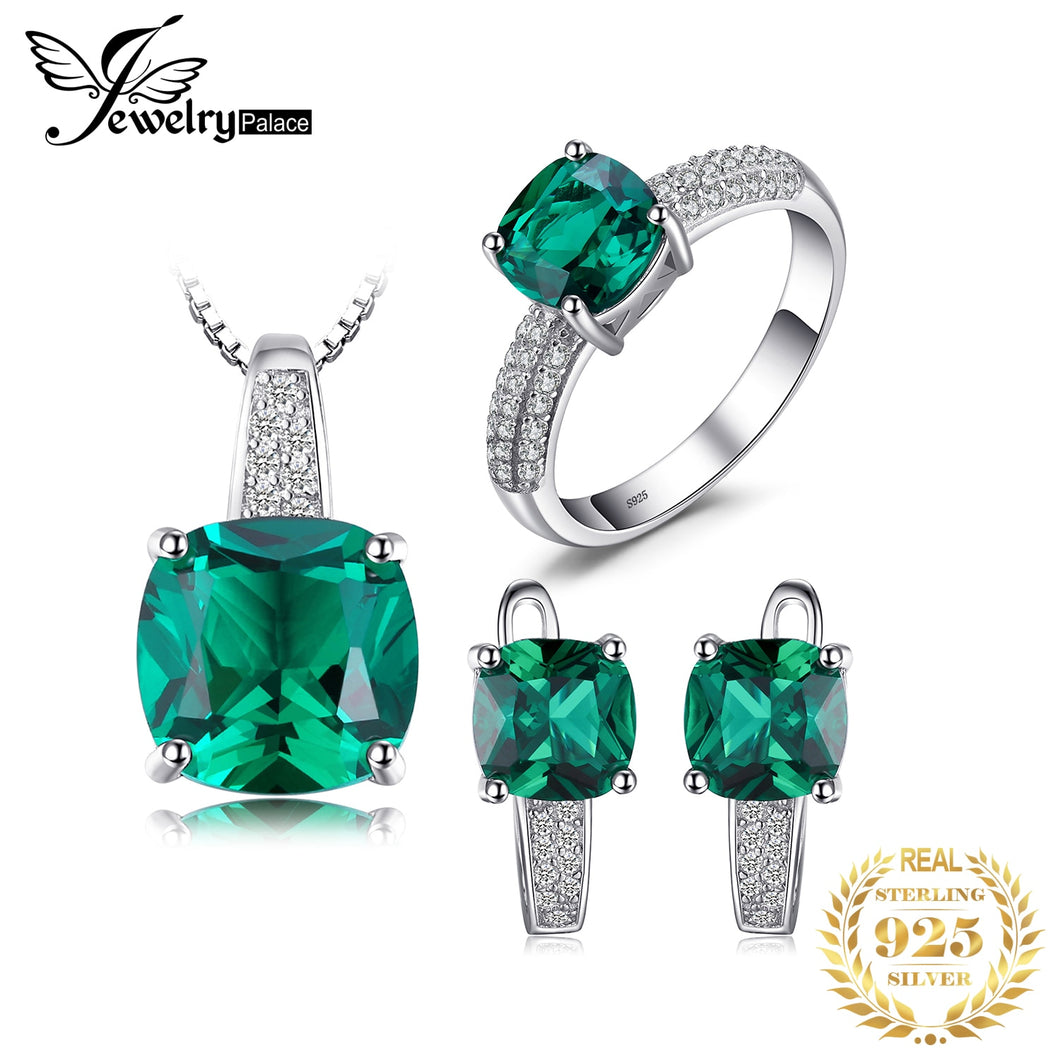 JewelryPalace Created Emerald Ring Pendant Hoop Earrings Wedding  Jewelry Sets 925 Sterling Silver Jewelry Gemstone Fine Jewelry