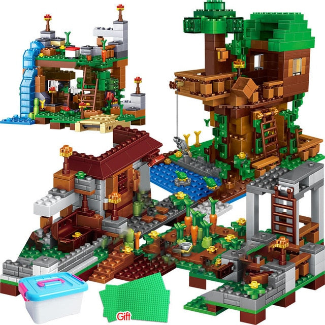 1208PCS Building Blocks City Village Warhorse City Tree House Waterfall Bricks Educational Kids Toys for children