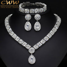 Load image into Gallery viewer, CWWZircons Exclusive Dubai Gold Plate Jewellery Luxury Cubic Zirconia Necklace Earring Bracelet Party Jewelry Set for Women T053
