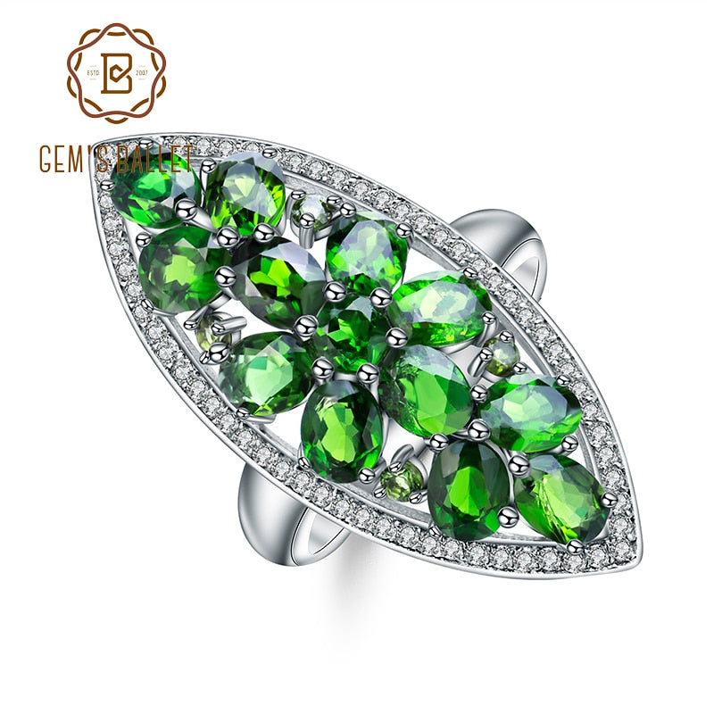 GEM'S BALLET 5.0Ct Ct Natural Chrome Diopside Cocktail Ring 925 Sterling Silver Gemstone Rings Fine Jewelry for Women