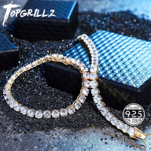 Load image into Gallery viewer, TOPGRILLZ Iced Zircon 3-6MM Tennis Chain Men&#39;s Hip hop Jewelry 925 Sterling Silver Gold Lobster Clasp CZ Bracelet Link 7 8 inch
