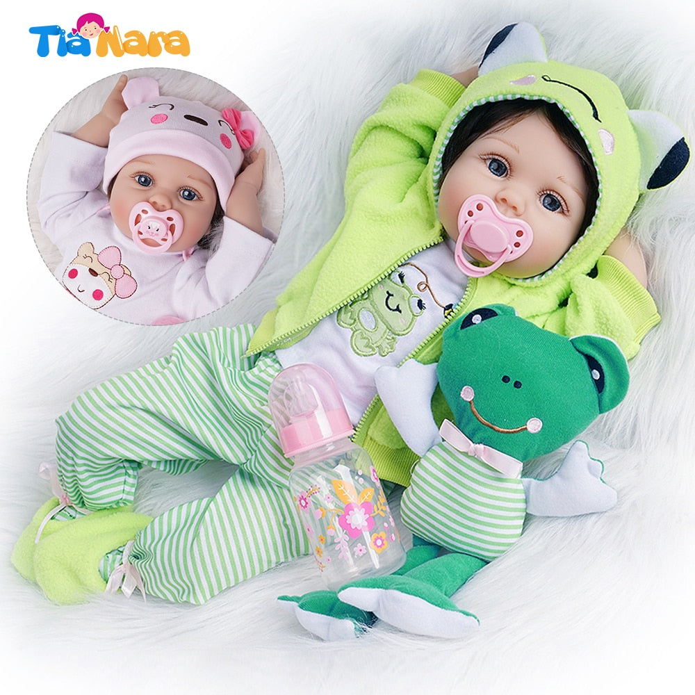 55cm Reborn Baby Doll Cute Toys for Girl 2 Outfits Real Newborn Bebe Birthday Gifts Kids Playmate Silicone Vinyl Cotton Body