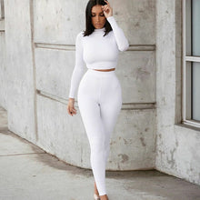 Load image into Gallery viewer, 2020 Winter Women Sport Fitness 2 Two Piece Set Outfits Long Sleeve Crop Tops Tshirt Leggings Pants Set Bodycon Tracksuit
