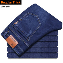 Load image into Gallery viewer, Brother Wang Classic style Men Brand Jeans Business Casual Stretch Slim Denim Pants Light Blue Black Trousers Male
