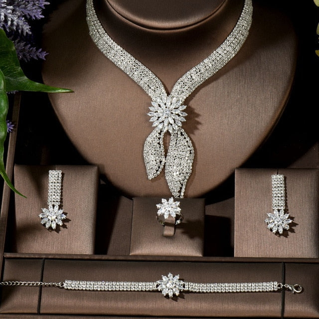 HIBRIDE Luxury Big 4pcs Jewelry Set With Cubic Zirconia for Women Bridal Party Wedding Accessories Saudi Arabic Dubai N-1433