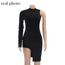 Load image into Gallery viewer, Simenual One Shoulder Long Sleeve Women Bodycon Party Dresses Side Slit Autumn Fashion Sexy Skinny Clubwear Mini Dress Solid Hot
