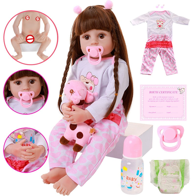 56CM Full Body Silicone Reborn Baby Doll Toy For Girl 22 Inch Newborn Princess Bebe Bathe Toy Birthday Gift Soft Touch Real