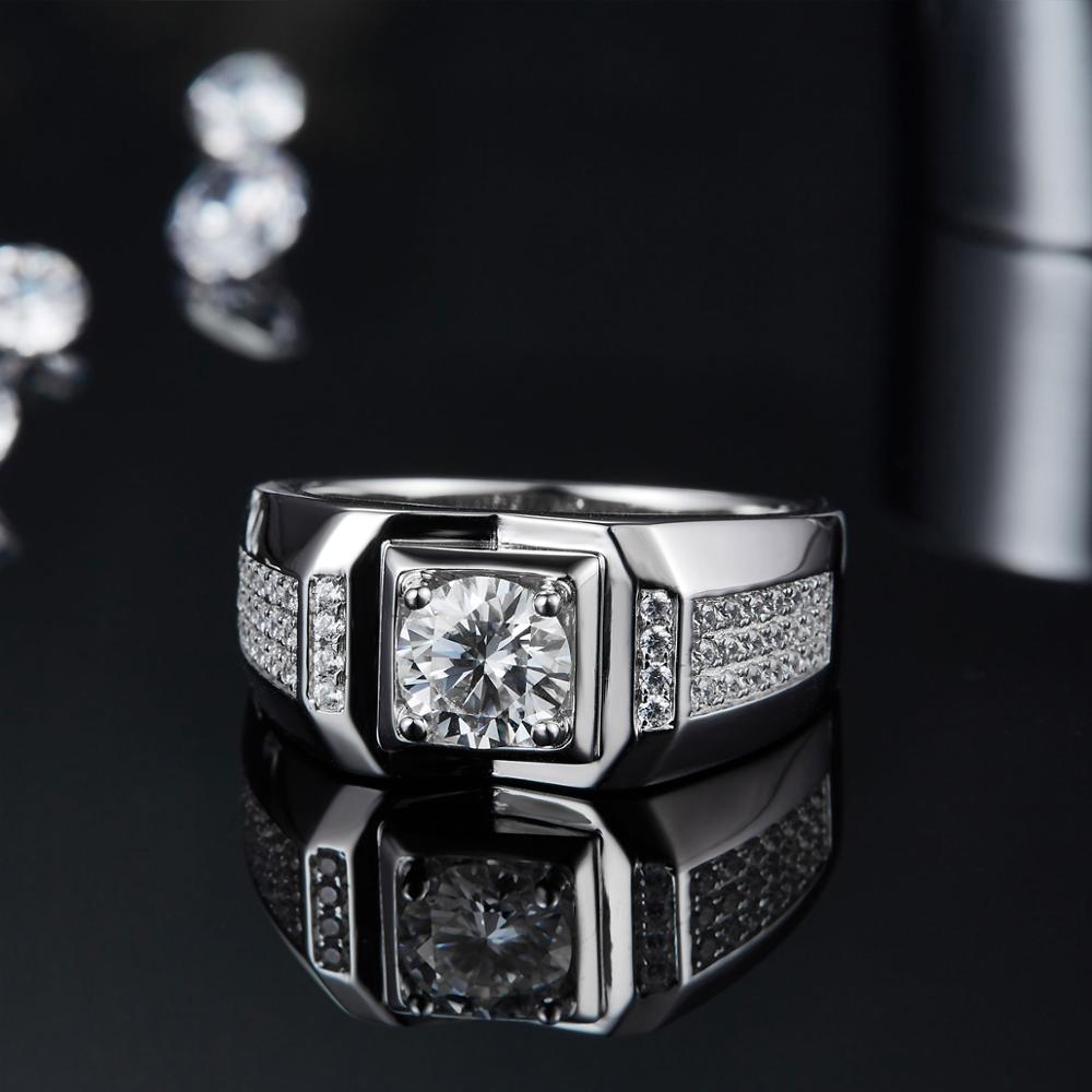 GEM'S BALLET Round 1.0Ct 6.5mm Moissanite Cluster Rings 925 Sterling Silver Moissanite Ring For Men Wedding with Certificate