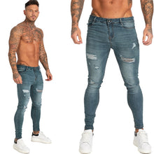 Load image into Gallery viewer, GINGTTO Jeans Men Elastic Waist Skinny Jeans Men 2020 Stretch Ripped Pants Streetwear Mens Denim Jeans Blue
