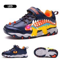 Load image into Gallery viewer, Dinoskulls 3-8 Boys Autumn Winter Shoes Dinosaur LED Glowing Sneakers 2020 Children Sports 3D T-Rex Kids Genuine Leather Shoes
