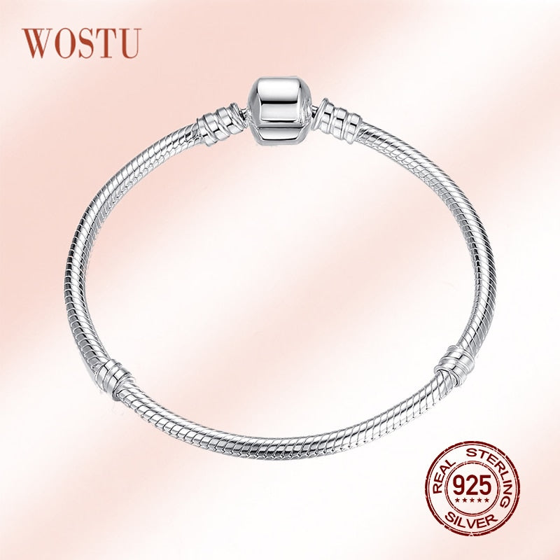 WOSTU Genuine 100% 925 Sterling Silver Original Bracelet Bangle Snake Chain For Women Wedding Hight Quality Jewelry 17-20cm