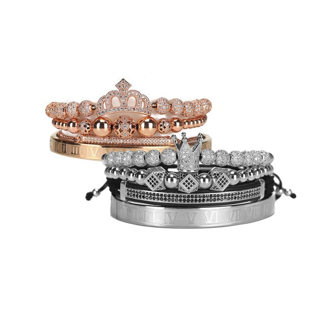 Luxury King Queen Crown Men Women Couple Lover Bracelet Stainless steel bangle CZ beads bracelets bangles for Men Women Jewelry