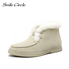 Load image into Gallery viewer, Smile Circle Women Snow Boots Natural fur Genuine Leather Ankle Boots Winter Comfortable Flat Wool Boots Women Shoes
