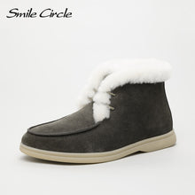 Load image into Gallery viewer, Smile Circle Women Snow Boots Natural fur Genuine Leather Ankle Boots Winter Comfortable Flat Wool Boots Women Shoes
