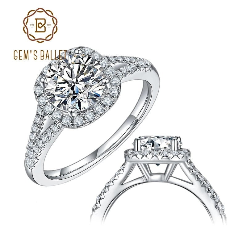 GEM'S BALLET 925 Sterling Silver Square Halo Engagement Ring 1.5ct 2ct 3ct D Color Round Moissanite Diamond Women's Ring Jewelry