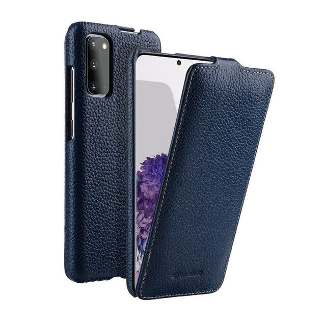 Vertical Open Genuine Leather Flip Phone Case for Samsung Galaxy S20 Ultra S20 S10 9 Note20 Ultra 10 Plus Cow Business Bag Cover