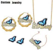 Load image into Gallery viewer, Be Honey Personalised Custom Name Character Unicorn Necklace Kids Bamboo Earrings Cartoon Bracelet Children Jewelry Set
