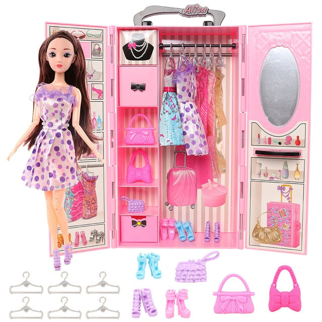 Fashion dollhouse Accessories Clothes Dresses Toys For Kids Doll Wardrobe closet dolls house furniture For Barbie Game DIY Gift