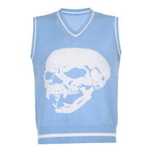 Load image into Gallery viewer, Rapcopter Y2K Sweaters Skulls Pullovers V Neck Knitwear Loose Casual Knitted Tops Women Streetwear Retro Tops Blue 2020 Autumn
