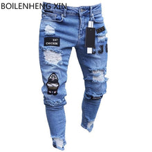 Load image into Gallery viewer, Men&#39;s Broken Hole Embroidered Pencil jeans Slim Men Trousers Casual Thin  Denim Pants Classic Cowboys Young Man Jogging Pants
