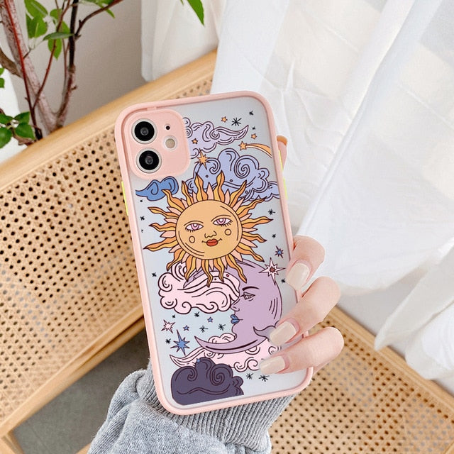 JAMULAR Funny Sun Moon Face Shockproof Phone Case For iPhone 11 Pro 12 7 XS MAX X XR SE20 8 Plus Soft TPU Matte Candy Back Cover