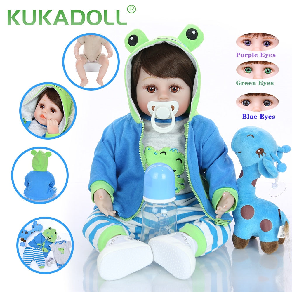 KUKADOLL 18 Inch Lifelike Reborn Boy Doll Soft Silicone Cloth Body 48 CM Realistic Baby Toy Playmate For Kids Birthday Gift