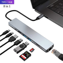 Load image into Gallery viewer, tebe USB Type-C Hub To 4K HDMI RJ45 USB SD/TD Card Reader PD Fast Charge 8-in-1 Multifunction Adapter For MacBook Pro

