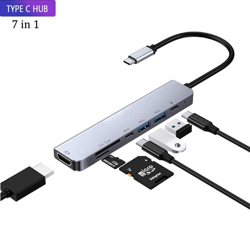tebe USB Type-C Hub To 4K HDMI RJ45 USB SD/TD Card Reader PD Fast Charge 8-in-1 Multifunction Adapter For MacBook Pro