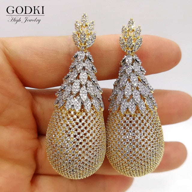 GODKI Luxury Pineapple Drop Earrings For Women Wedding Cubic Zirconia Dubai Bridal Earrings Costume Jewelry 2021 Summer Party
