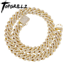 Load image into Gallery viewer, TOPGRILLZ 12/14mm Miami Cuban Chain Necklace With Spring Clasp Full Iced Cubic Zirconia White/Yellow Gold Hiphop Fashion Jewelry
